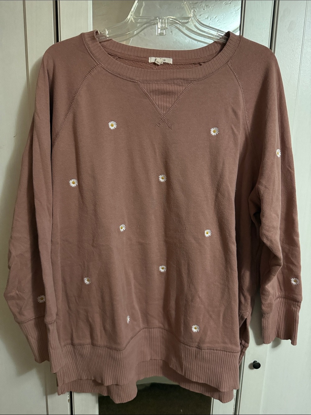 Maurices Mauve Crewneck Sweater with Daisy Embroidery